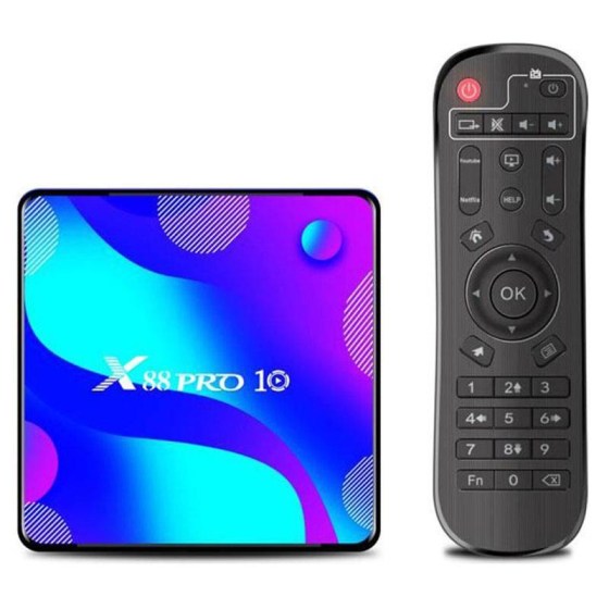 TV Box 4K UHD με WiFi USB 2.0 / USB 3.0 4GB RAM και 32GB Αποθηκευτικό Χώρο με Λειτουργικό Android 10.0, X88 Pro