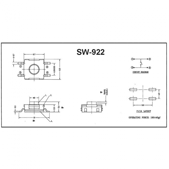 SMD Button H:3,4mm SW-922